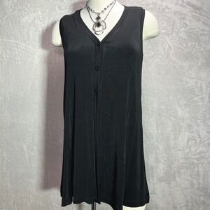Y2K BCBG Paris Black Sleeveless Button Front Slinky‎ Vest Womens M whimsigoth
